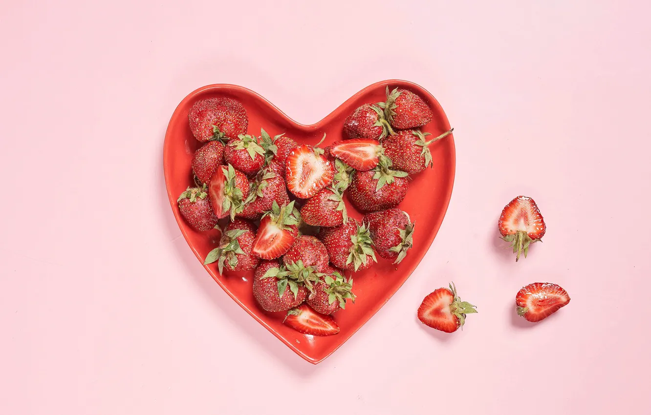 Photo wallpaper berries, background, heart, strawberry
