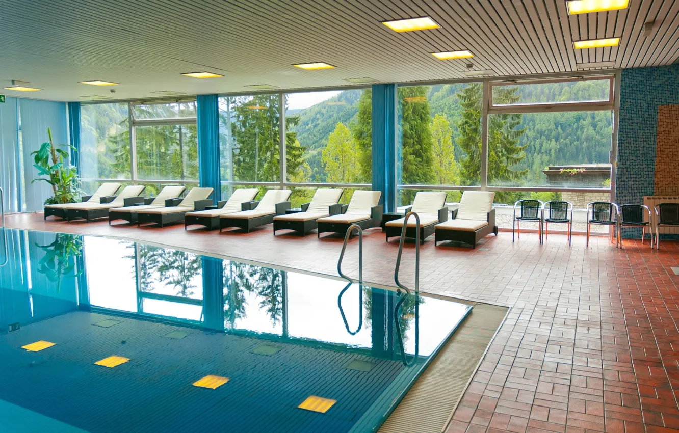 Photo wallpaper windows, pool, room, interior