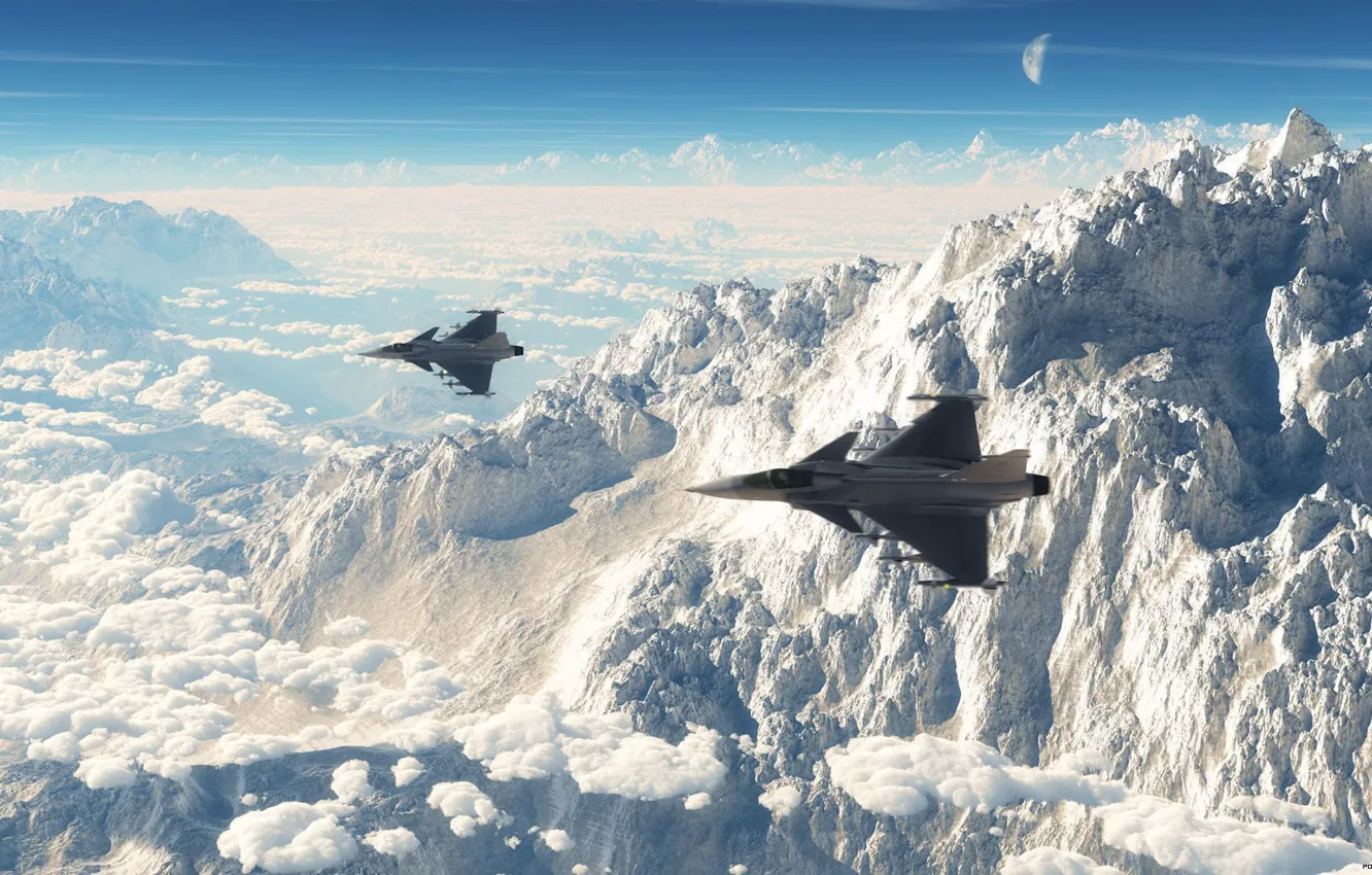 Photo wallpaper aviation, mountains, fighters, Can JAS 39 Gripen