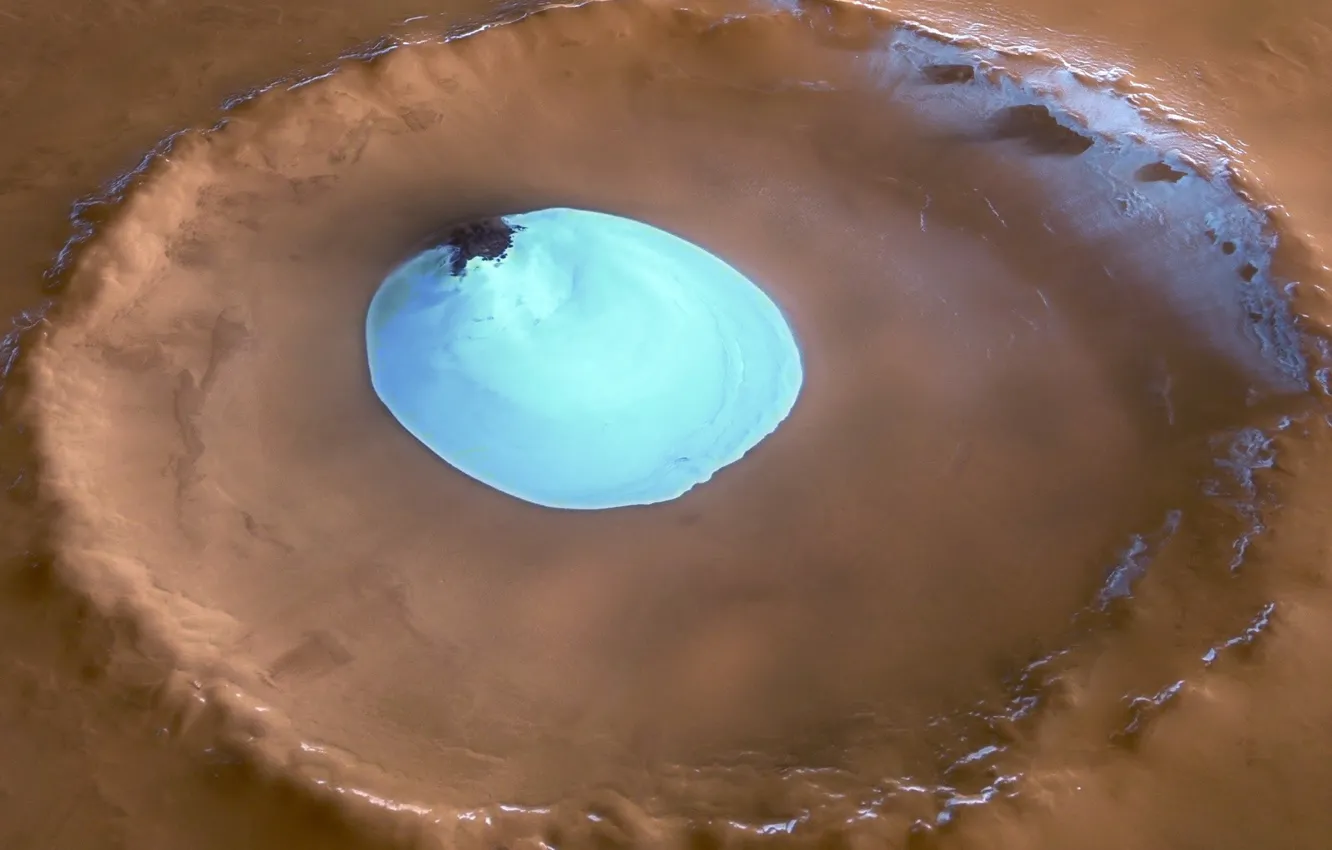 Photo wallpaper ice, crater, Mars