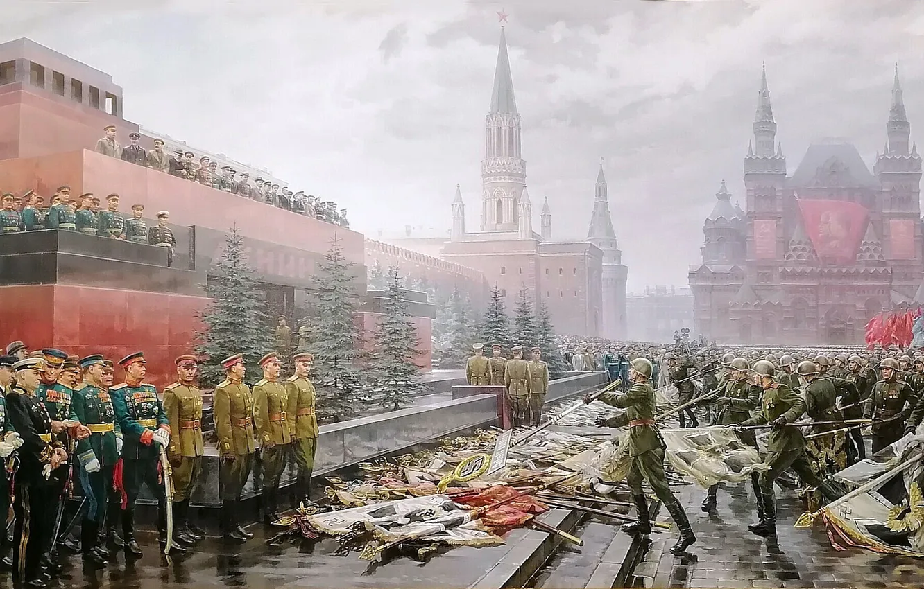 Photo wallpaper Moscow, Soldiers, Victory Parade, Officers, Banners, Lenin's Mausoleum, Mikhail Khmelko, Mikhail Khmelko