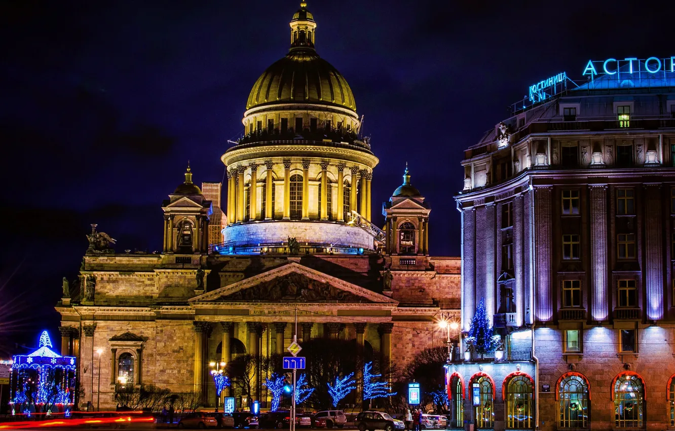 Photo wallpaper night, Saint Petersburg, St. Isaac's Cathedral, Russia, Russia, night, St. Petersburg, St. Isaac's Cathedral