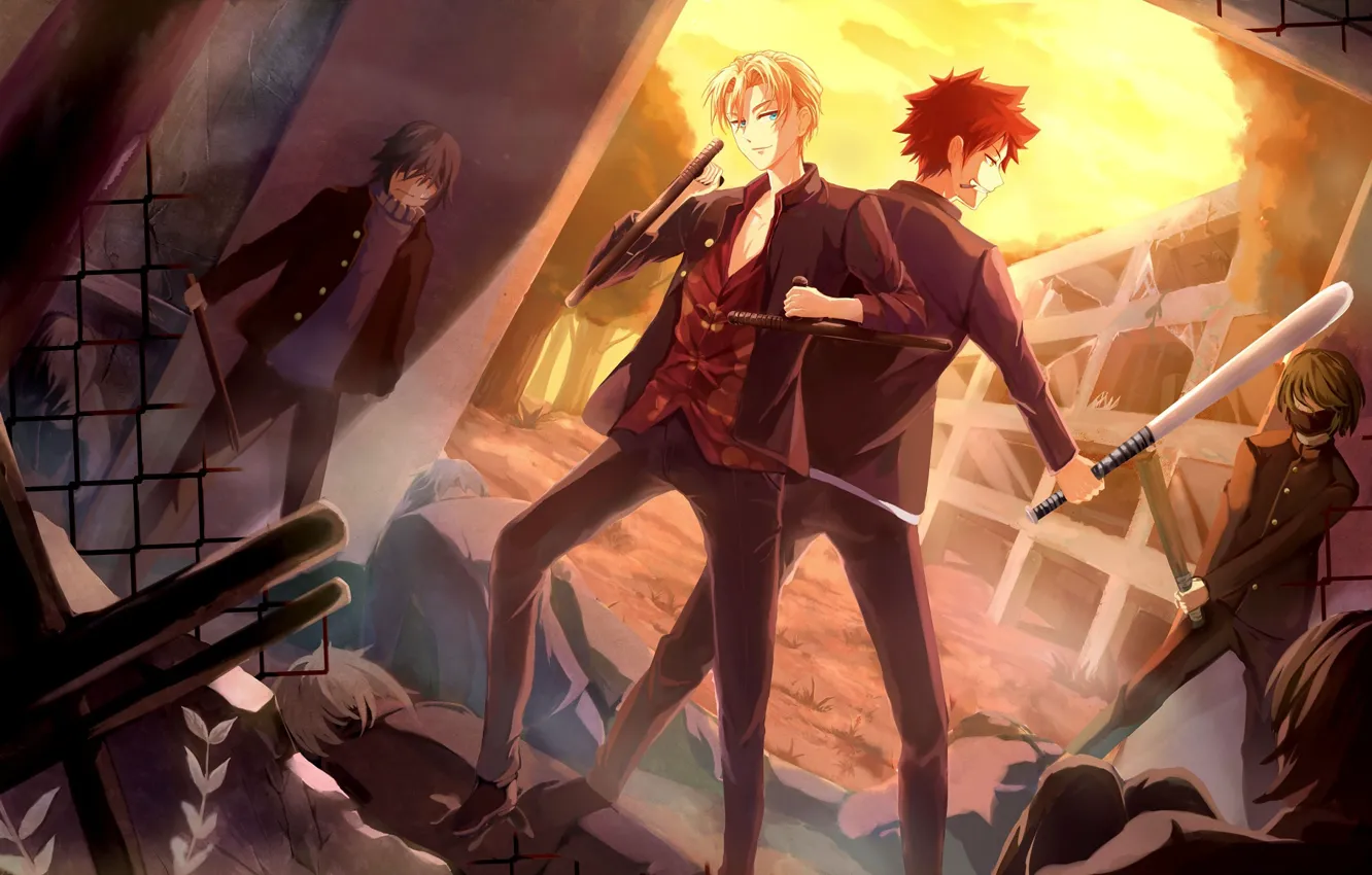 Photo wallpaper sunset, the evening, the bandits, guys, bit, In the search for the divine recipe, Shokugeki …