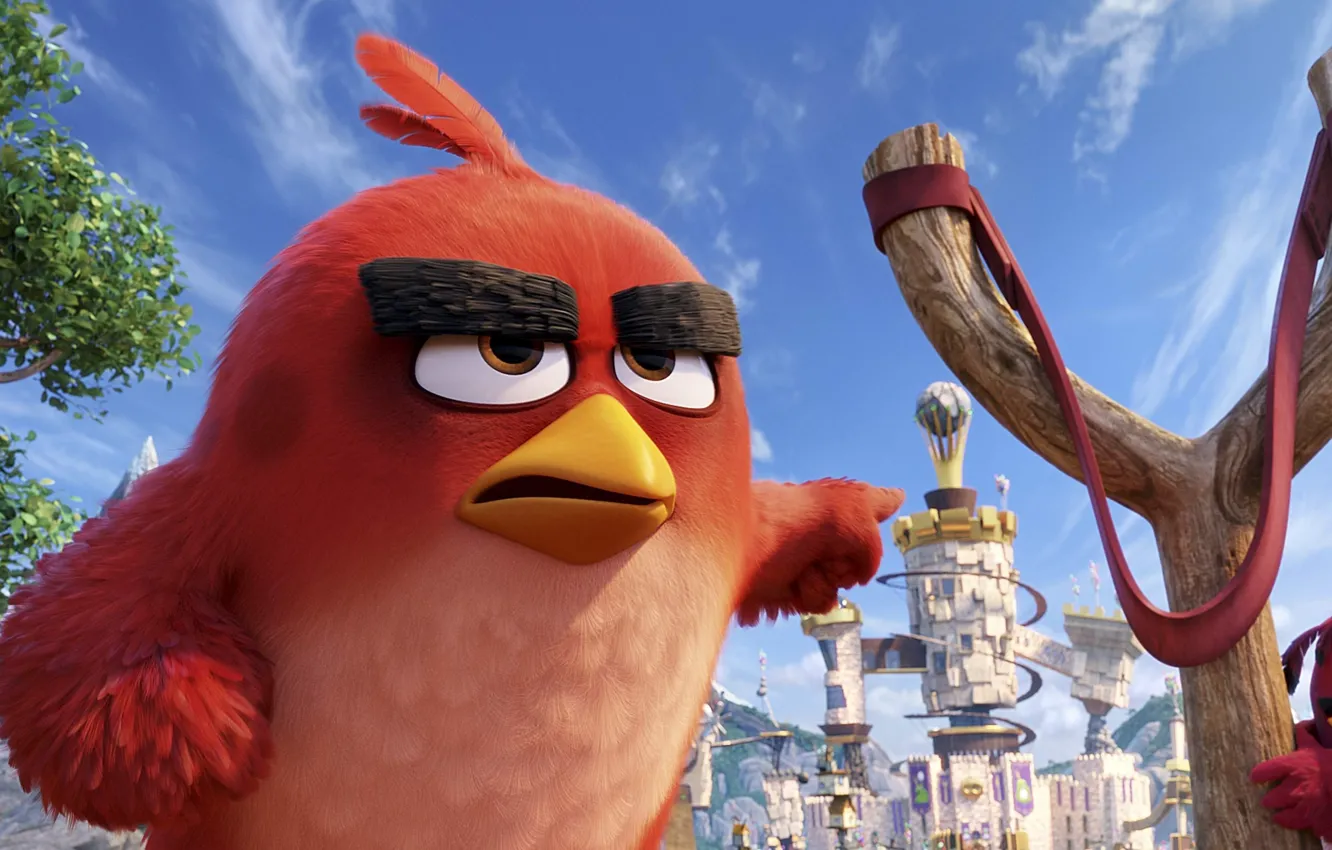 Photo wallpaper kawaii, cinema, red, game, sky, trees, cloud, feathers