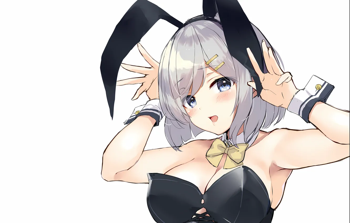 Photo wallpaper girl, sexy, cleavage, boobs, anime, blue eyes, beautiful, short hair