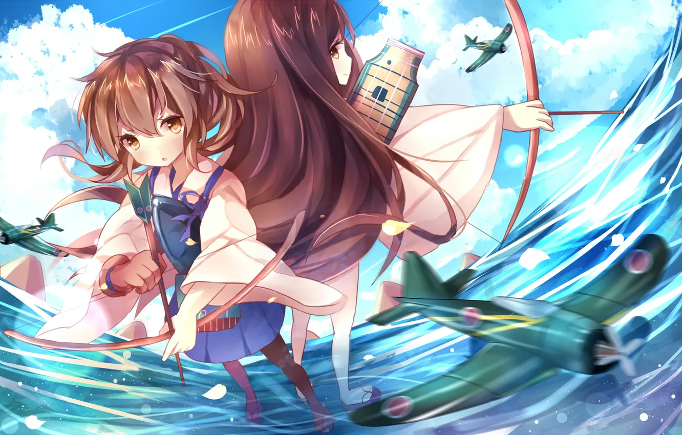 Photo wallpaper water, girl, the plane, arrows, Luke