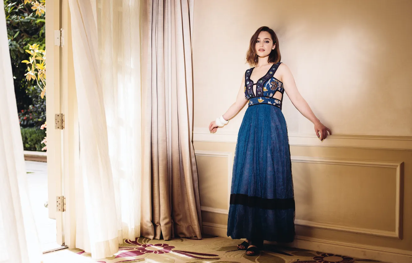 Photo wallpaper blue, dress, actress, Emilia Clarke, Emilia Clarke