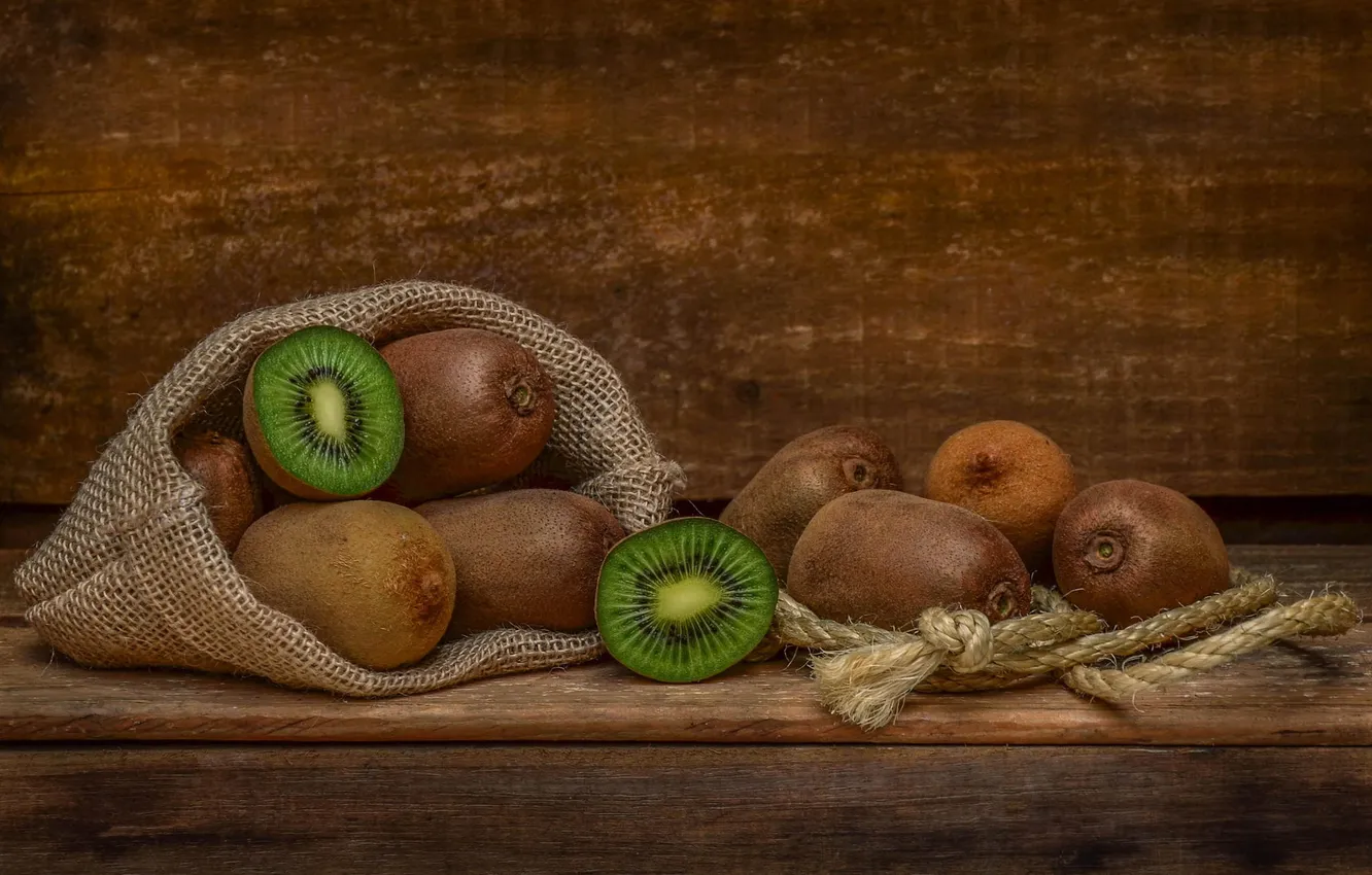 Photo wallpaper kiwi, fruit, still life, bag