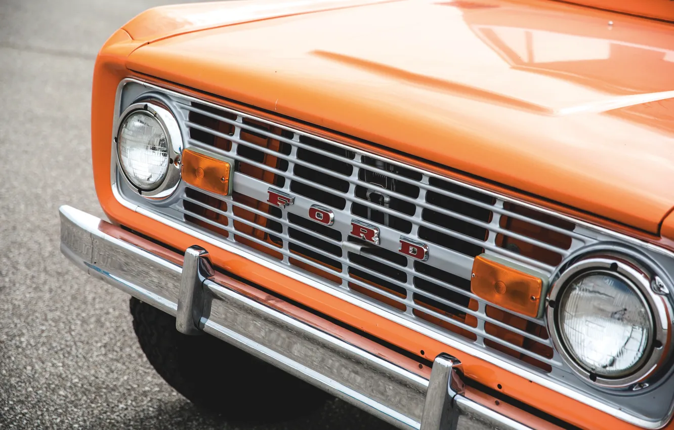 Photo wallpaper orange, Ford, grille, Bronco, Half Cab