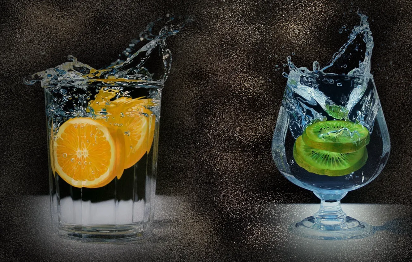 Photo wallpaper water, drops, glass, lemon, citrus, glasses