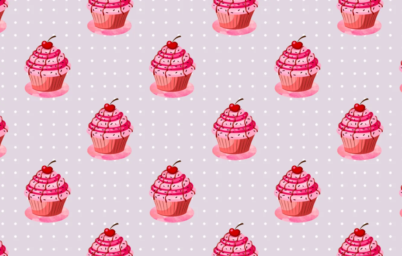 Photo wallpaper cream, cherry, sweet, berries, cupcake, cherry