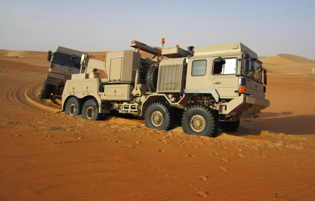 Photo wallpaper desert, weapon, sand, truck, armored, stand, suna, military vehicle