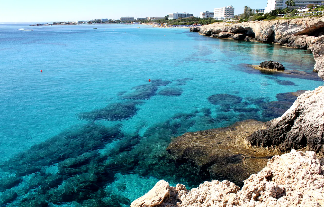 Photo wallpaper sea, water, blue, shore, Lazur, sea, Cyprus, Cyprus