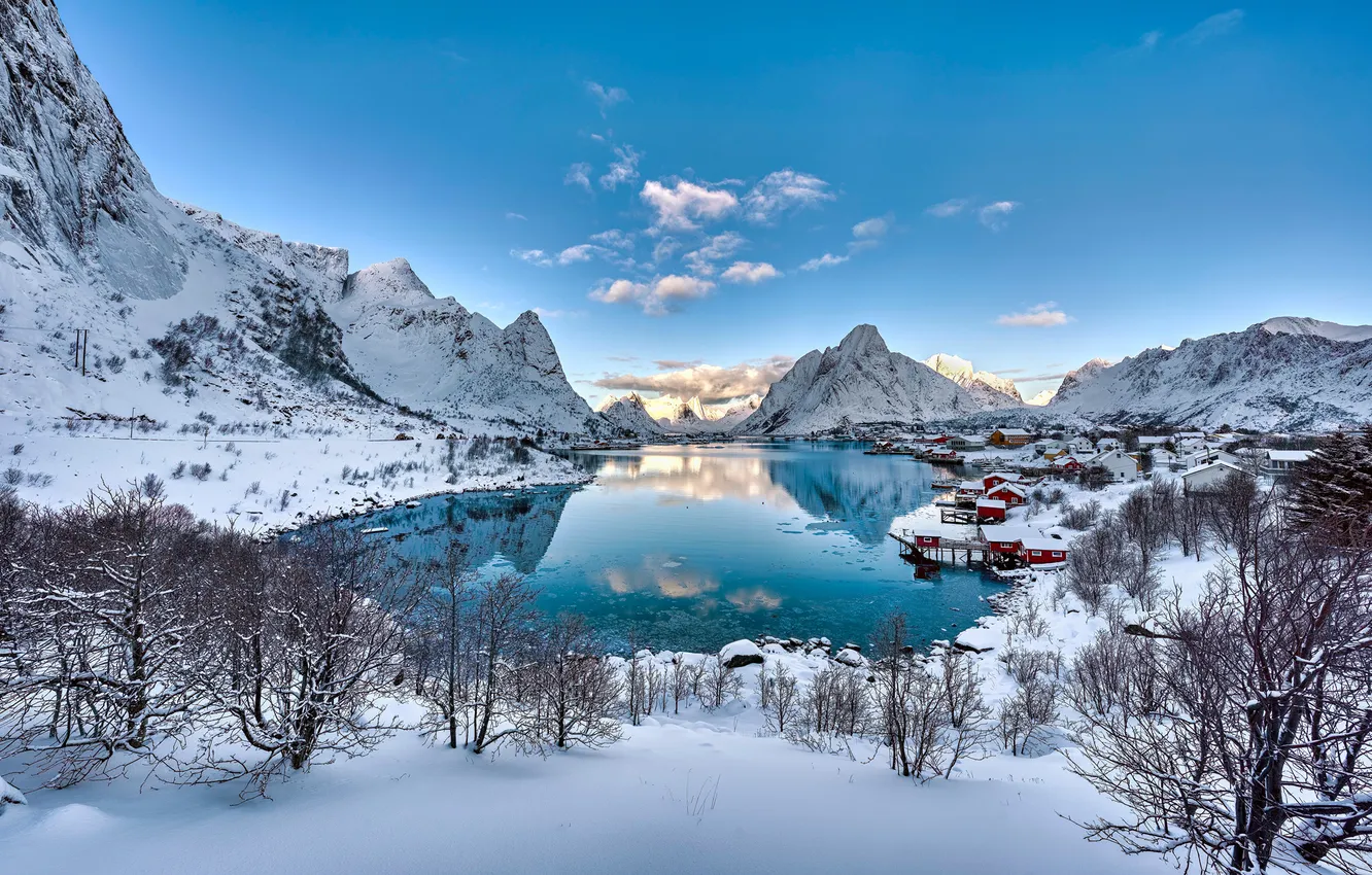 Photo wallpaper snow, landscape, mountains, nature, Norway, The Lofoten Islands