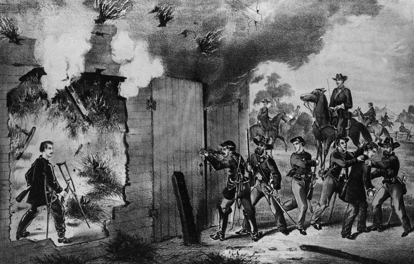 Photo wallpaper the gun, revolver, crutches, military, The last hours of John Wilkes booth