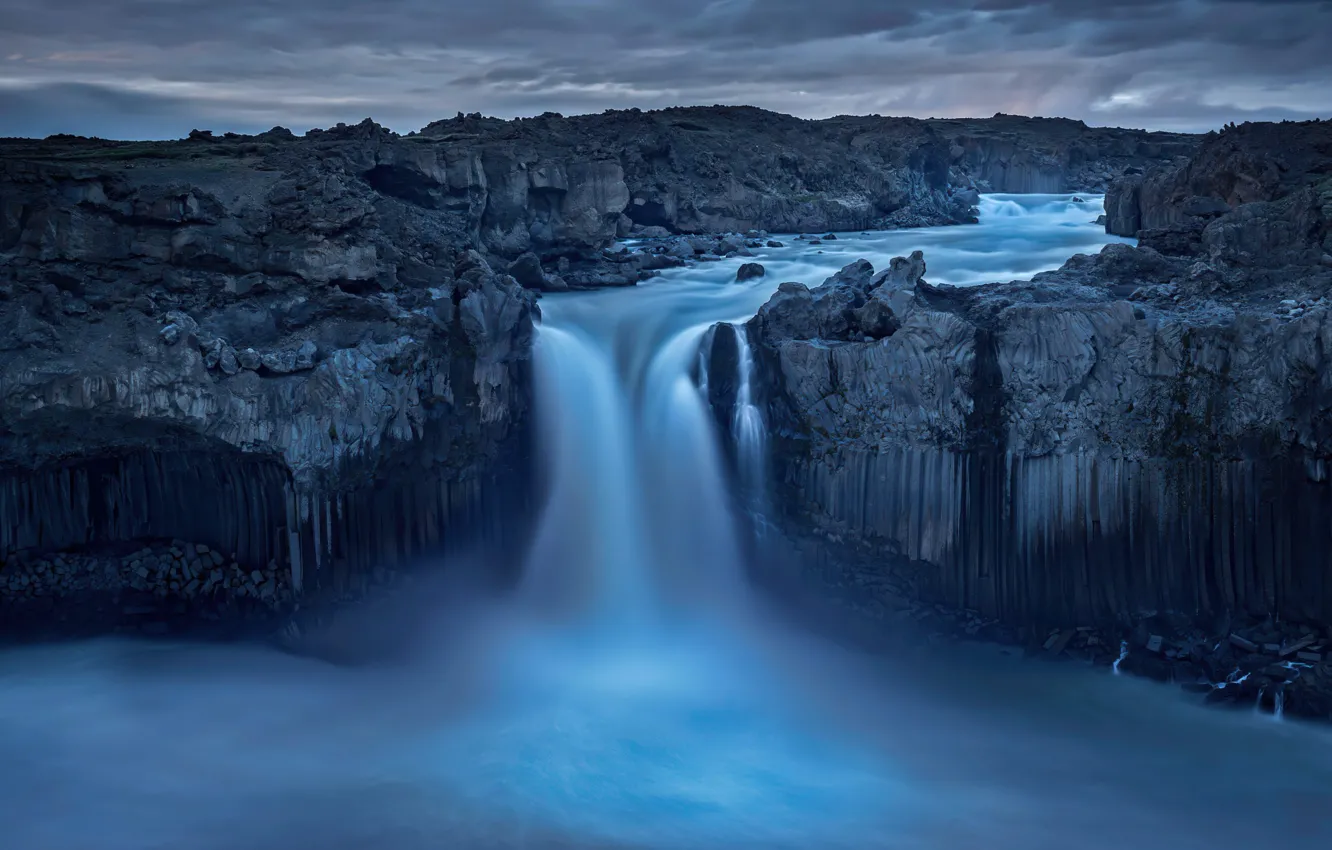 Photo wallpaper background, scenic, waterfall, dusk, Dark Rocks