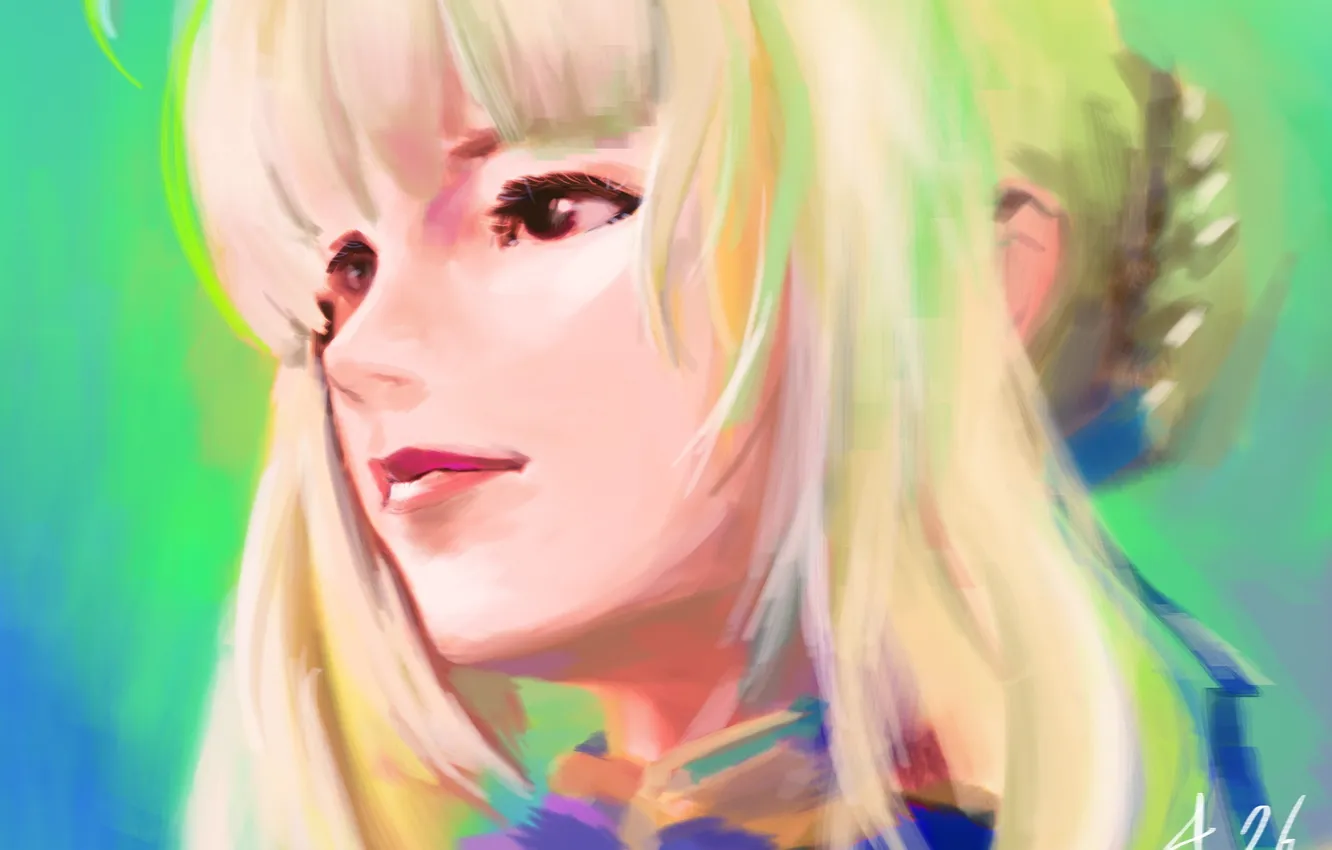 Photo wallpaper girl, face, anime, art, Fate Stay Night, saber, ninja burger