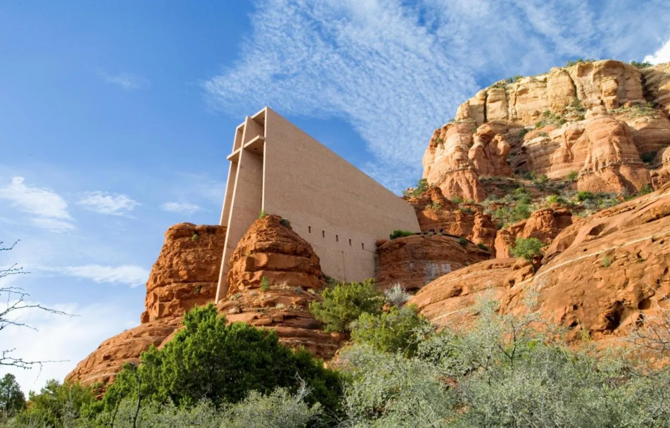 Photo wallpaper cross, mountain, chapel of the holy cross