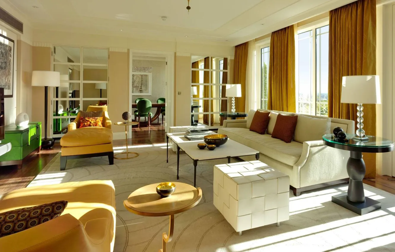 Photo wallpaper interior, living room, London, dining room, Dorchester, Harlequin sitting room, Roof Suite