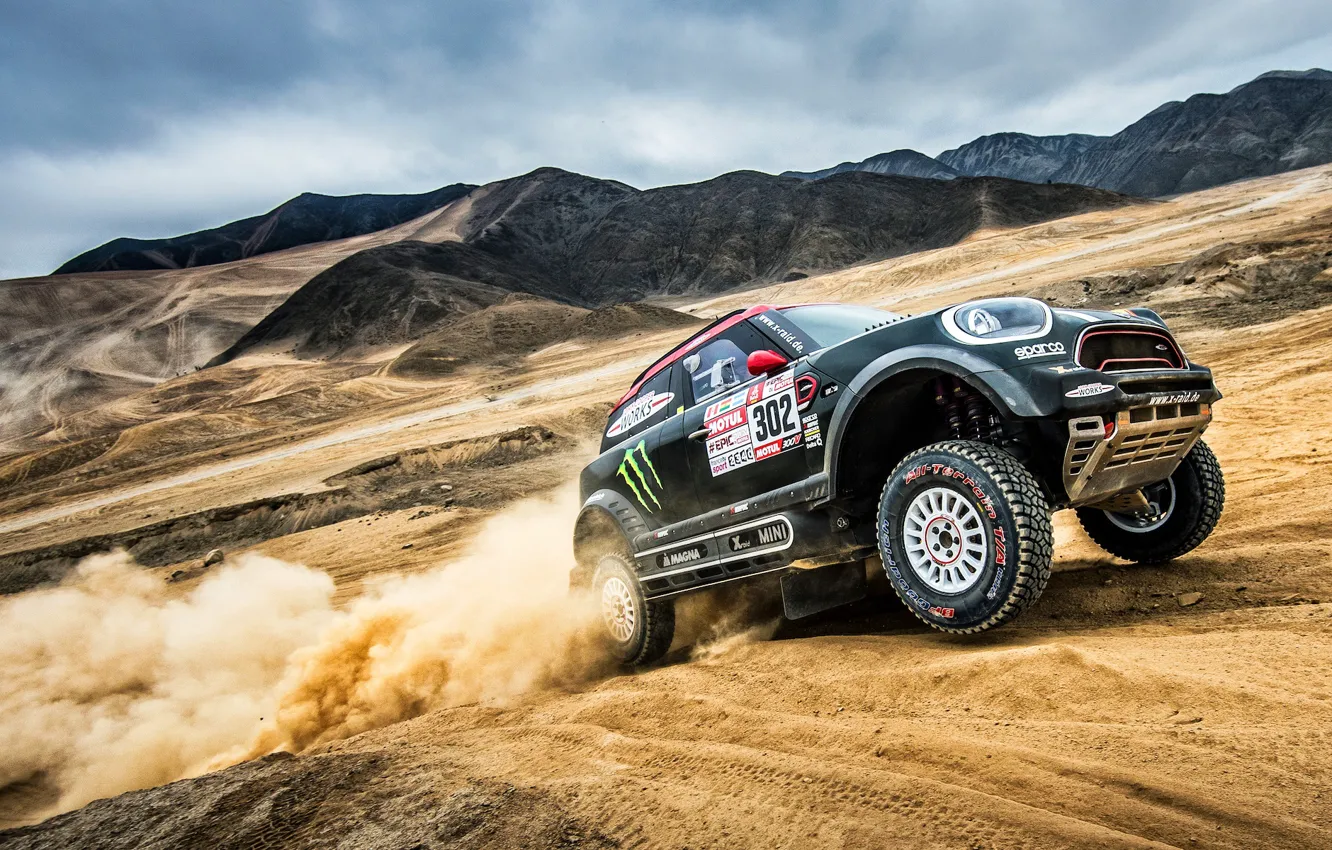 Photo wallpaper sand, machine, hills, race, sport, desert, speed, Mini