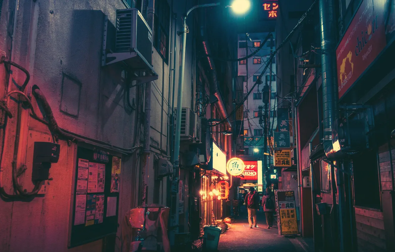 Photo wallpaper Night, The city, Neon, People, Light, Tokyo, Lights, Tokyo