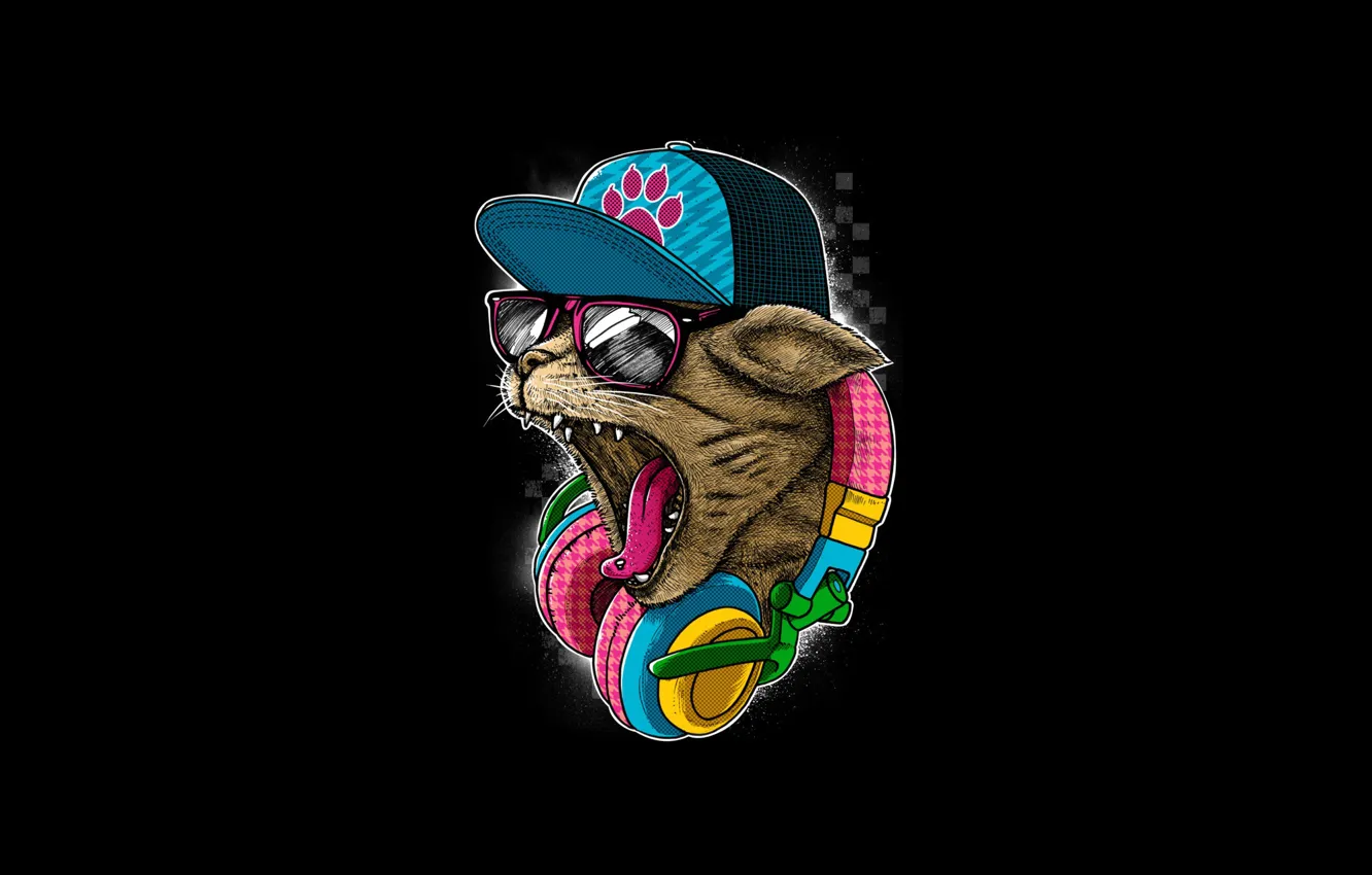 Photo wallpaper cat, cat, style, music, background, minimalism, headphones, art