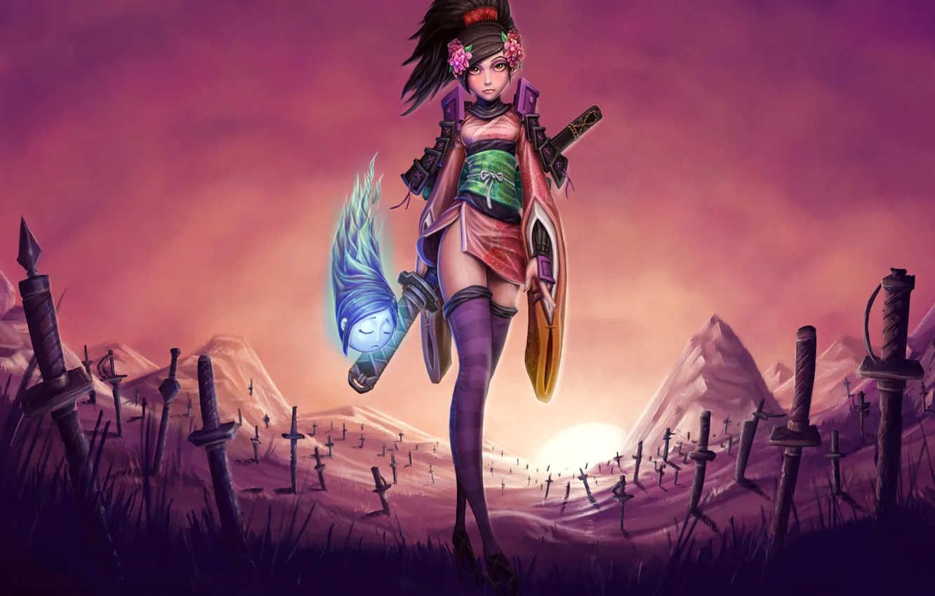 Photo wallpaper girl, sword, game, weapon, katana, ken, soul, spirit
