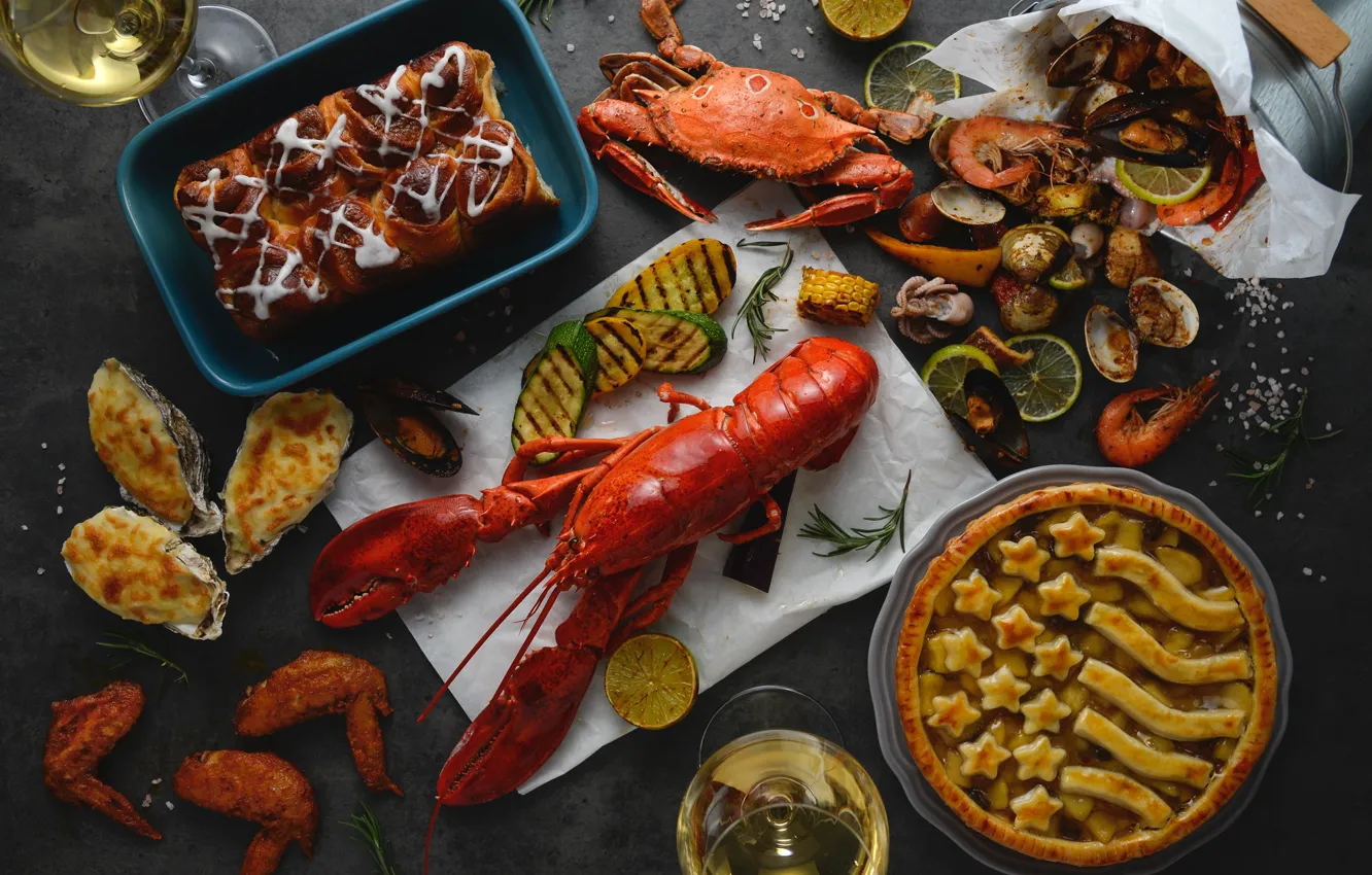 Photo wallpaper crab, Omar, seafood, cuts, grill