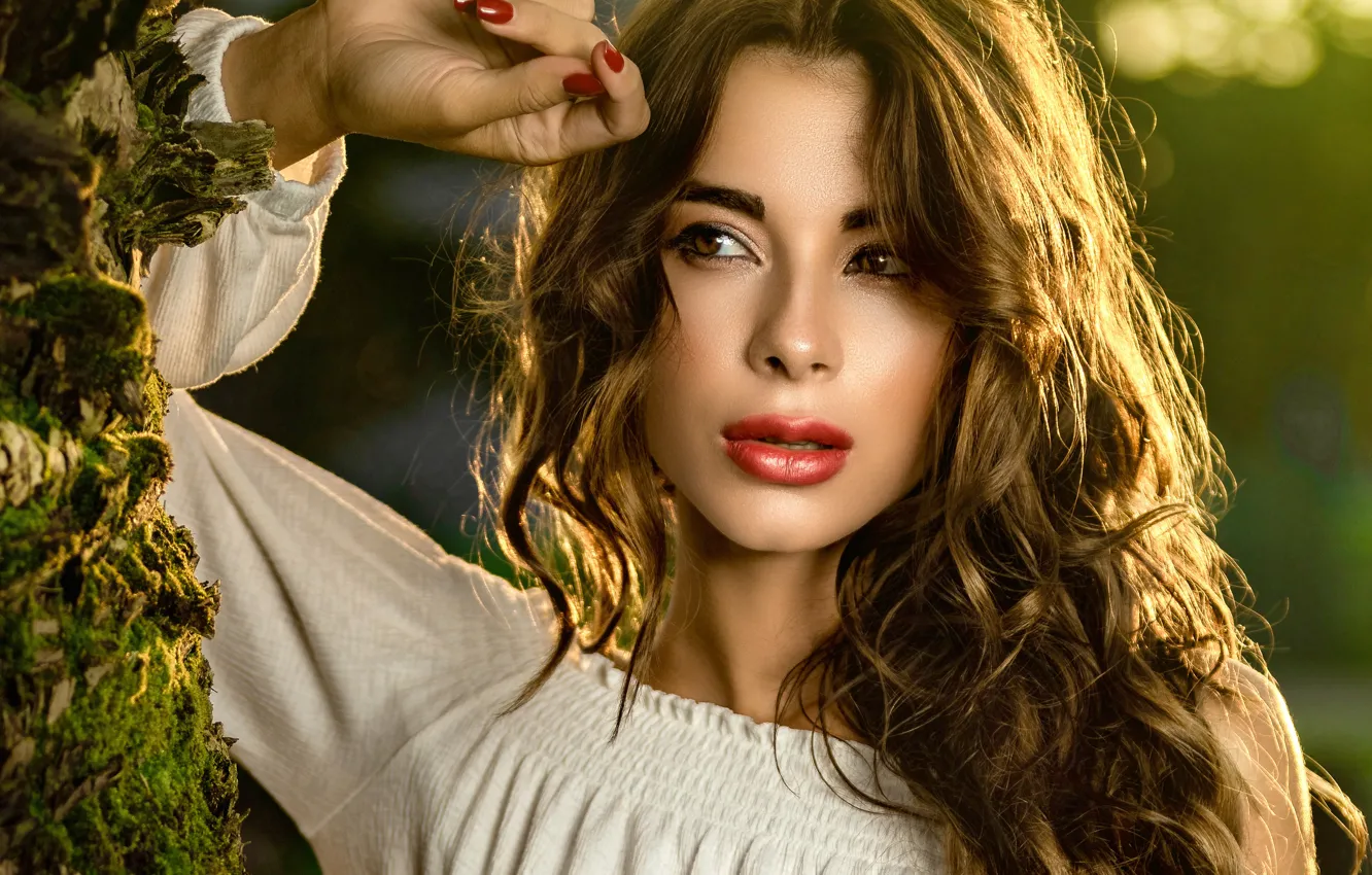 Photo wallpaper girl, face, portrait, hands, Anna, long hair, Sergey Artamonov