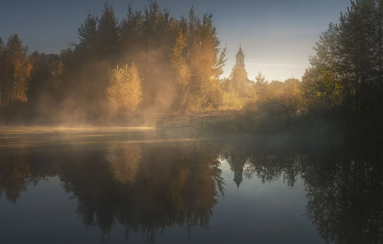 Photo wallpaper fog, morning, Church, Sunday, Anna Politova