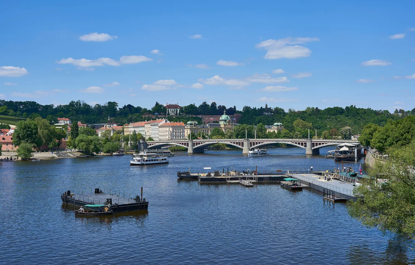 Photo wallpaper bridge, river, Prague, Czech Republic