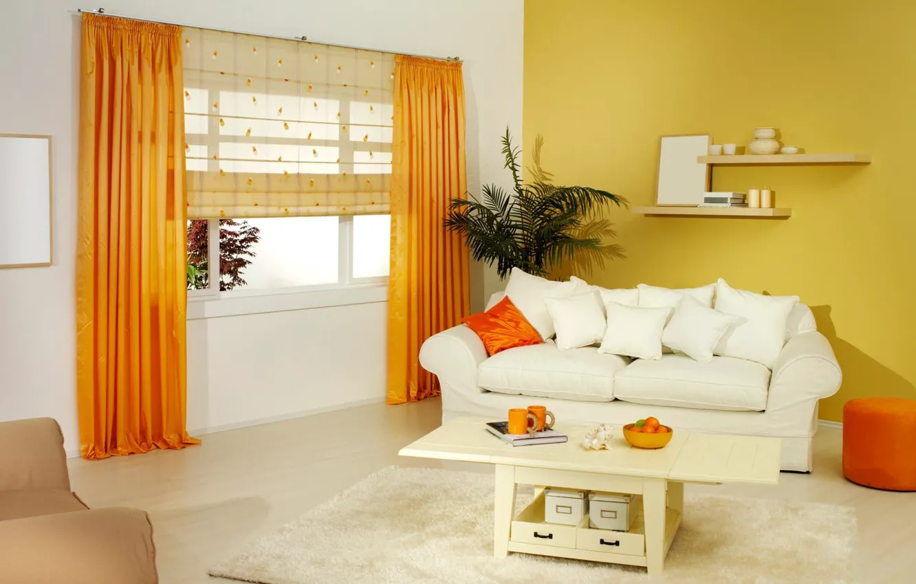 Photo wallpaper orange, design, style, sofa, furniture, interior