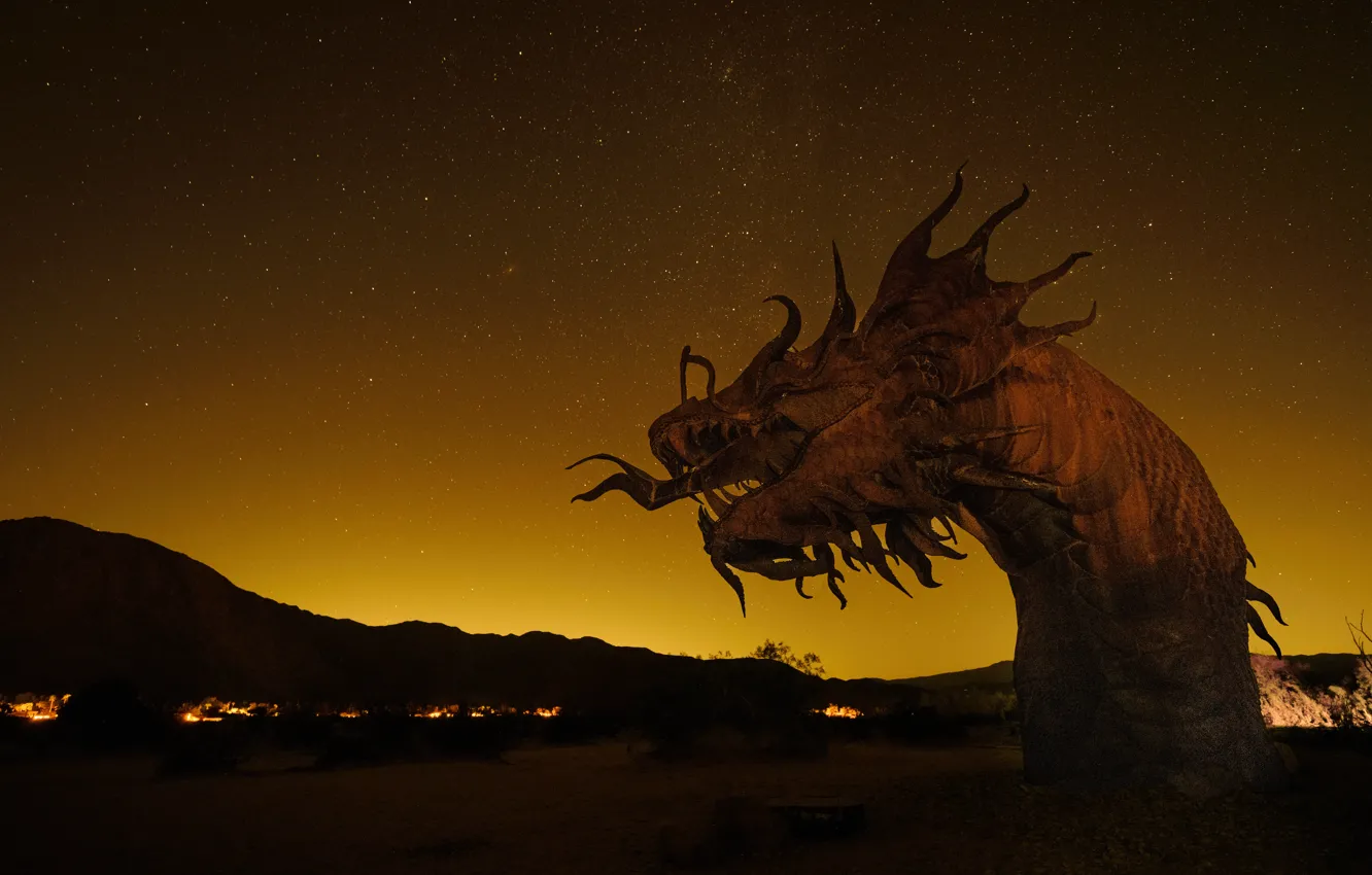 Photo wallpaper night, dragon, Asia, installation, sculpture