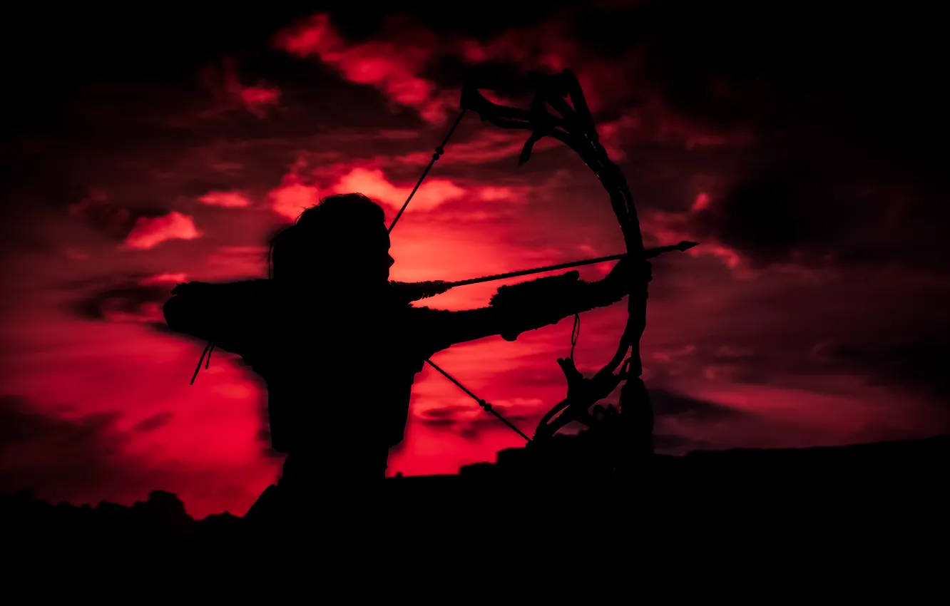 Photo wallpaper the game, Action, Horizon Zero Dawn, silhouette.Archer