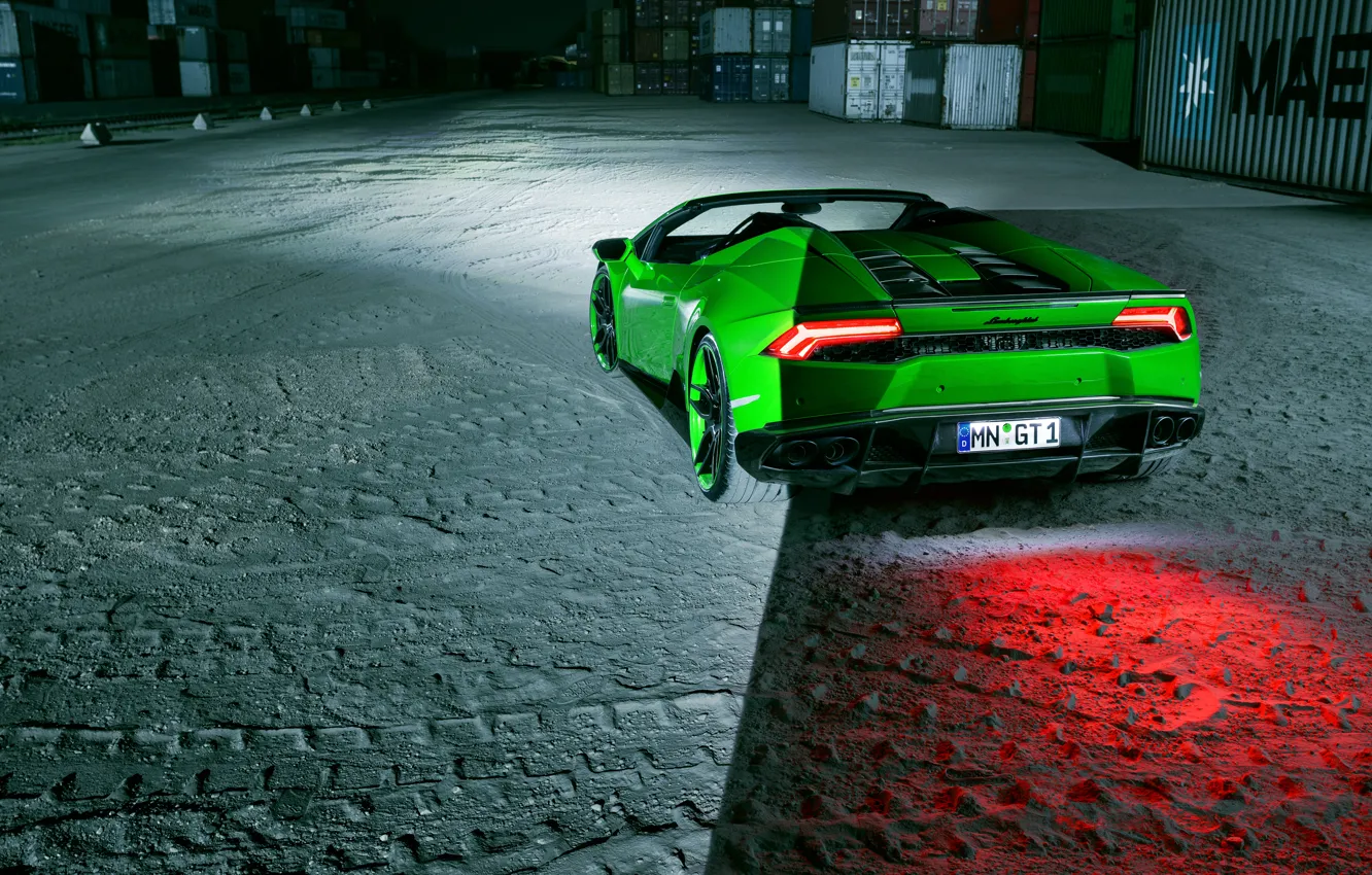 Photo wallpaper auto, green, Lamborghini, supercar, rear view, Spyder, exhausts, Novitec