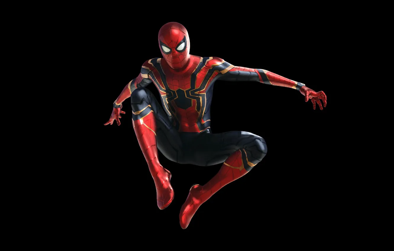 Photo wallpaper fiction, costume, black background, Marvel, comic, Peter Parker, Spider Man, Avengers: Infinity War