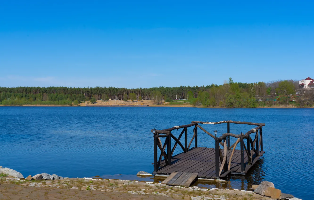 Photo wallpaper forest, river, pier