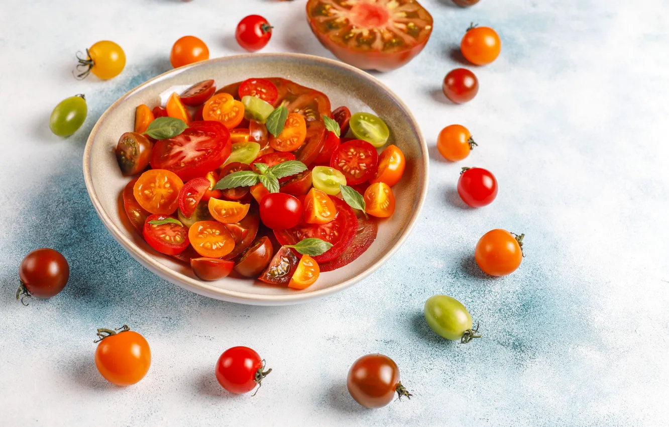 Photo wallpaper vegetables, tomatoes, salad