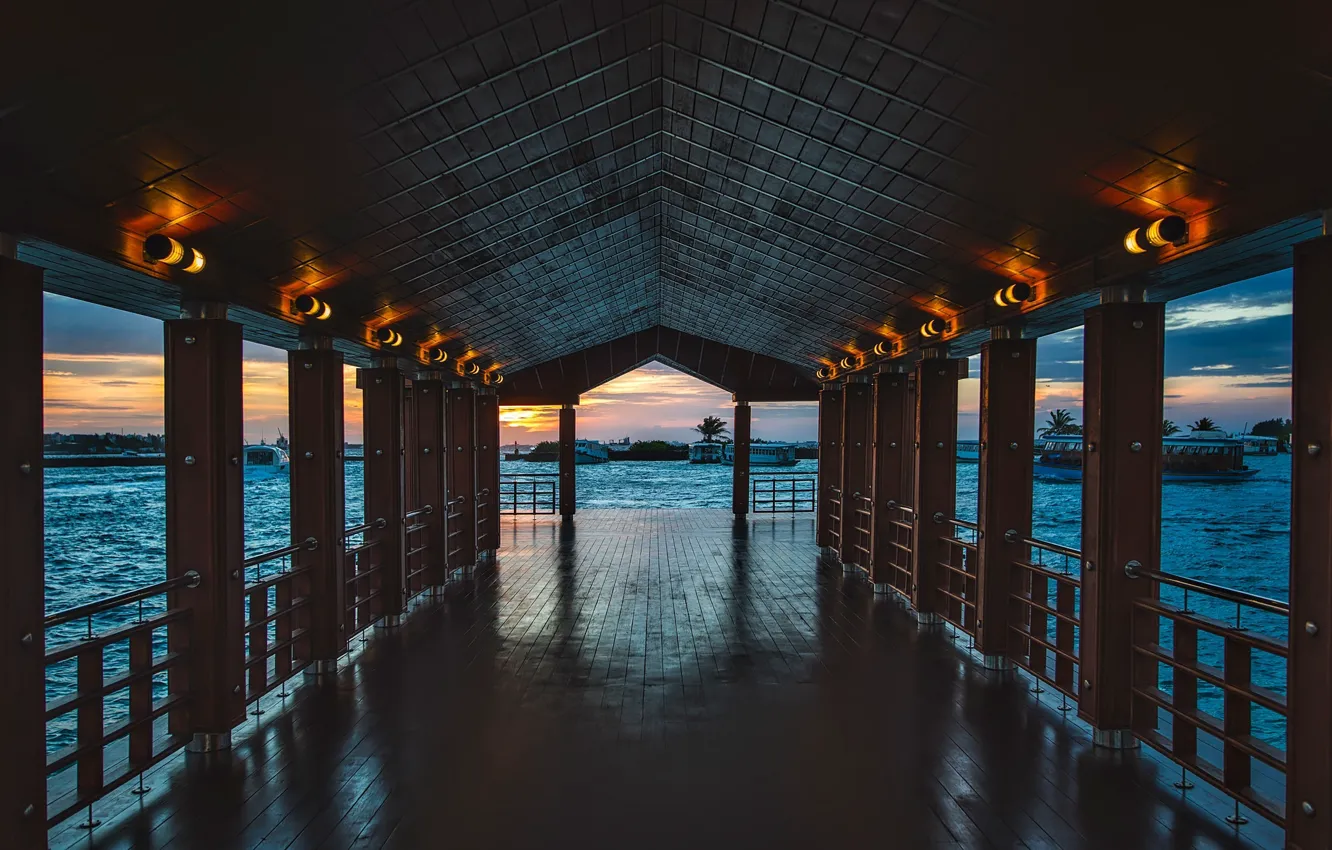 Photo wallpaper tropics, the ocean, ship, the evening, pier, resort