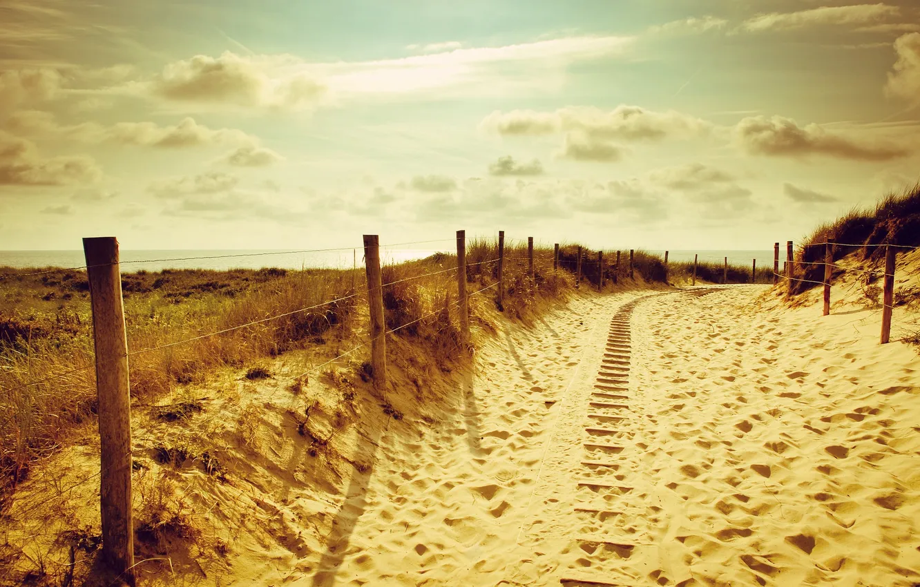 Photo wallpaper sand, sea, beach, landscape, the fence