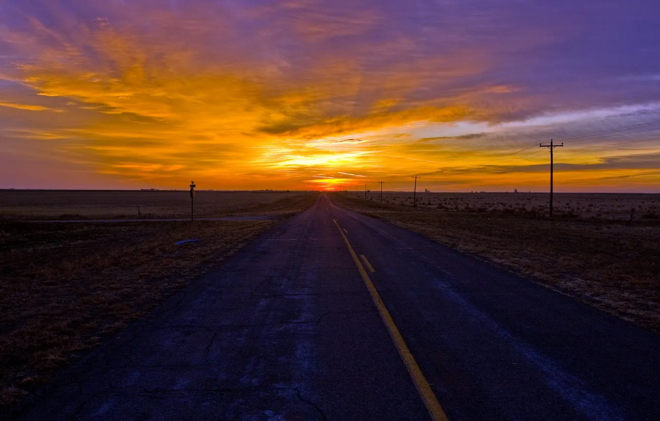 Photo wallpaper road, landscape, sunset