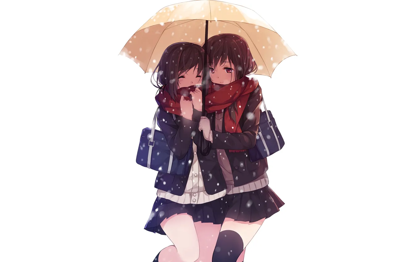 Photo wallpaper girls, girls, umbrella, anime, white background