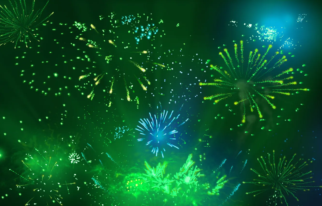 Photo wallpaper flash, salute, fireworks, green background