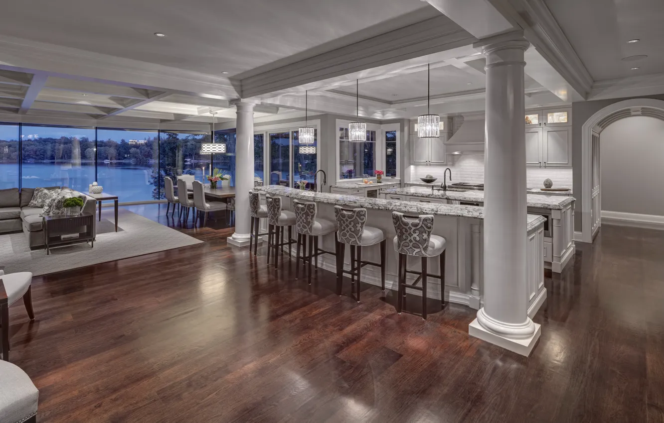 Photo wallpaper design, style, Villa, interior, Michigan, kitchen, living room, dining room