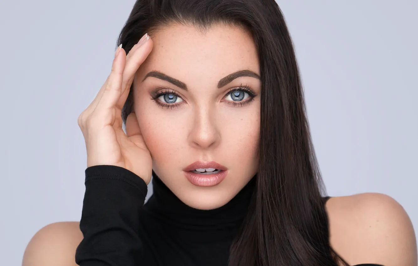 Photo wallpaper look, close-up, face, pose, background, model, portrait, hands