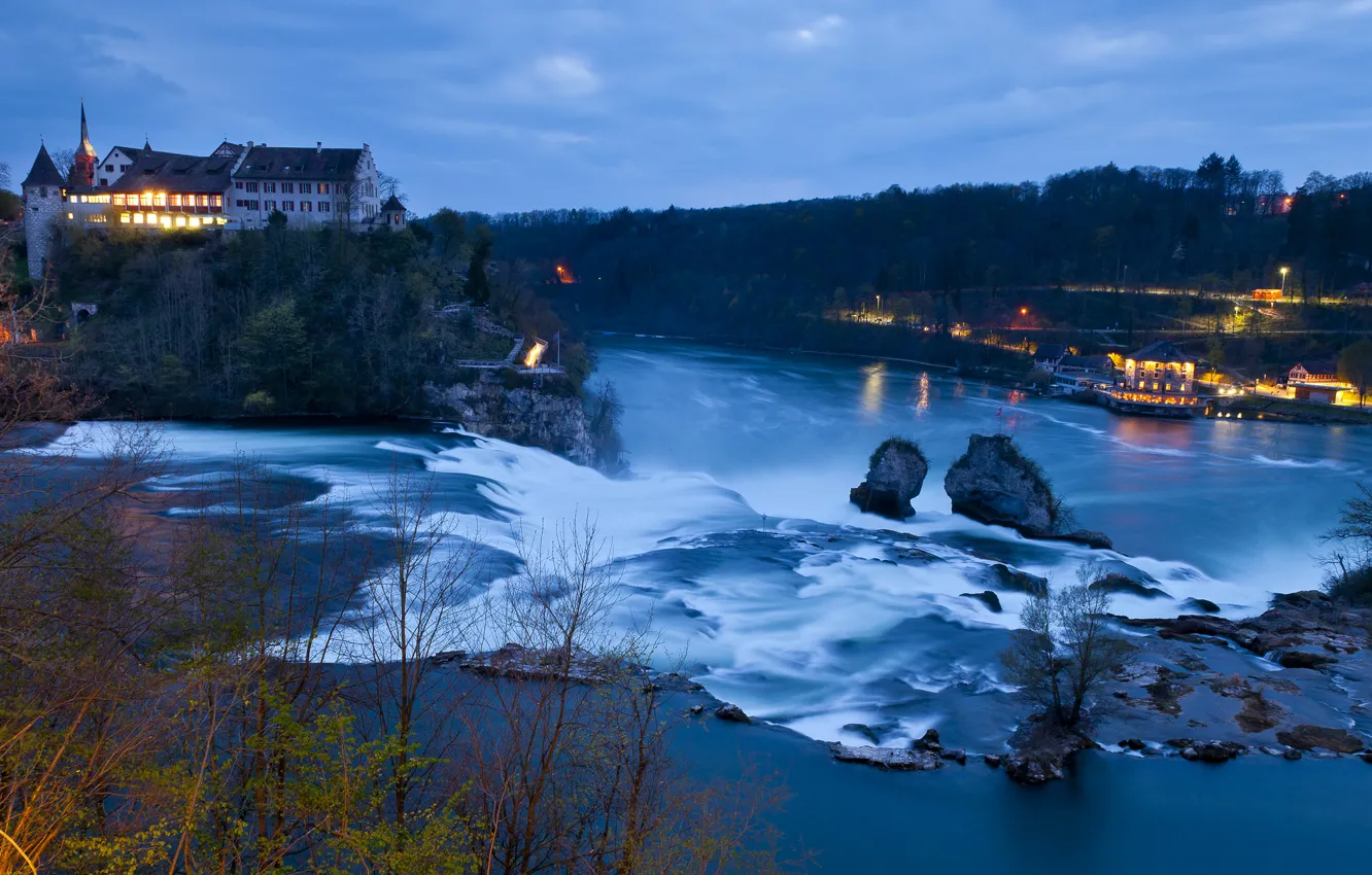 Photo wallpaper river, castle, waterfall, Switzerland, Switzerland, Schaffhausen, Rhine Falls