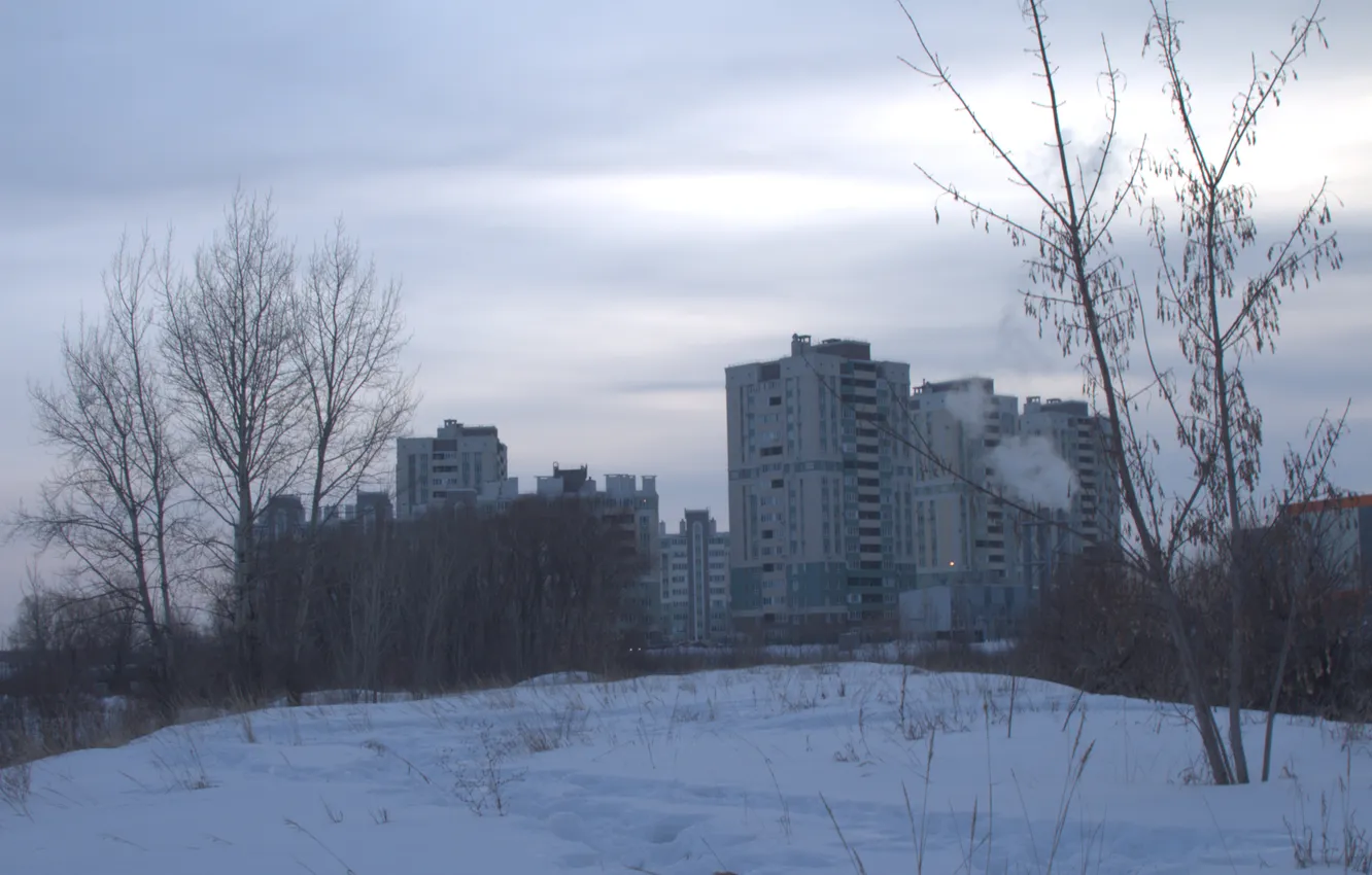 Photo wallpaper the sky, clouds, snow, building, home, spring, the evening, Russia