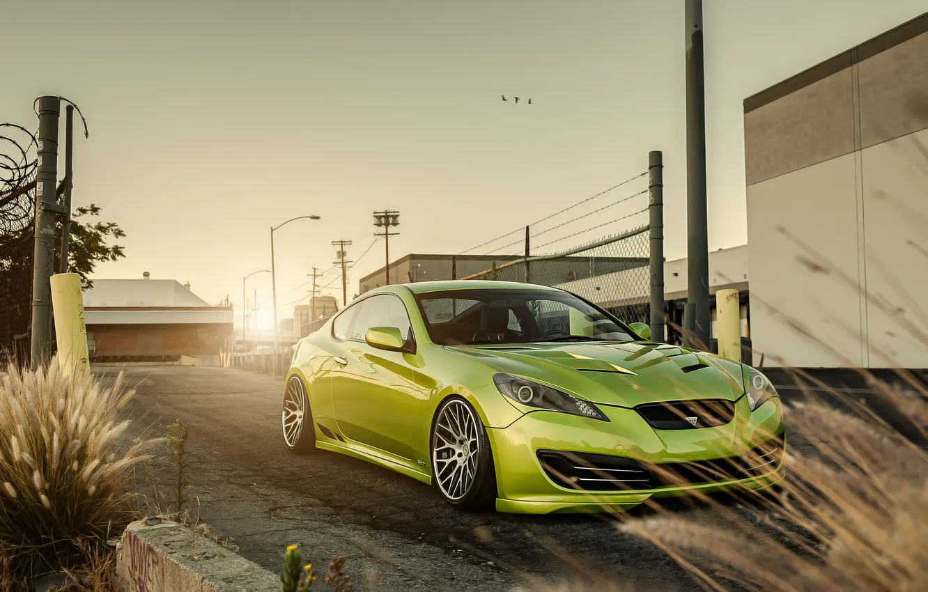 Photo wallpaper green, green, coupe, Hyundai, Coupe, tuning, Hyundai, stance