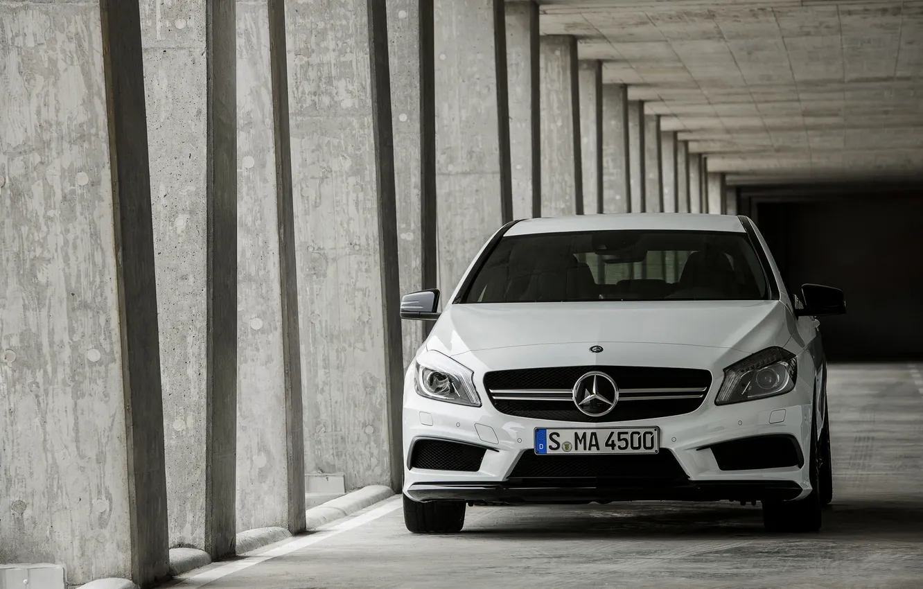 Photo wallpaper auto, white, Mercedes-Benz, Mercedes, AMG, the front, A45
