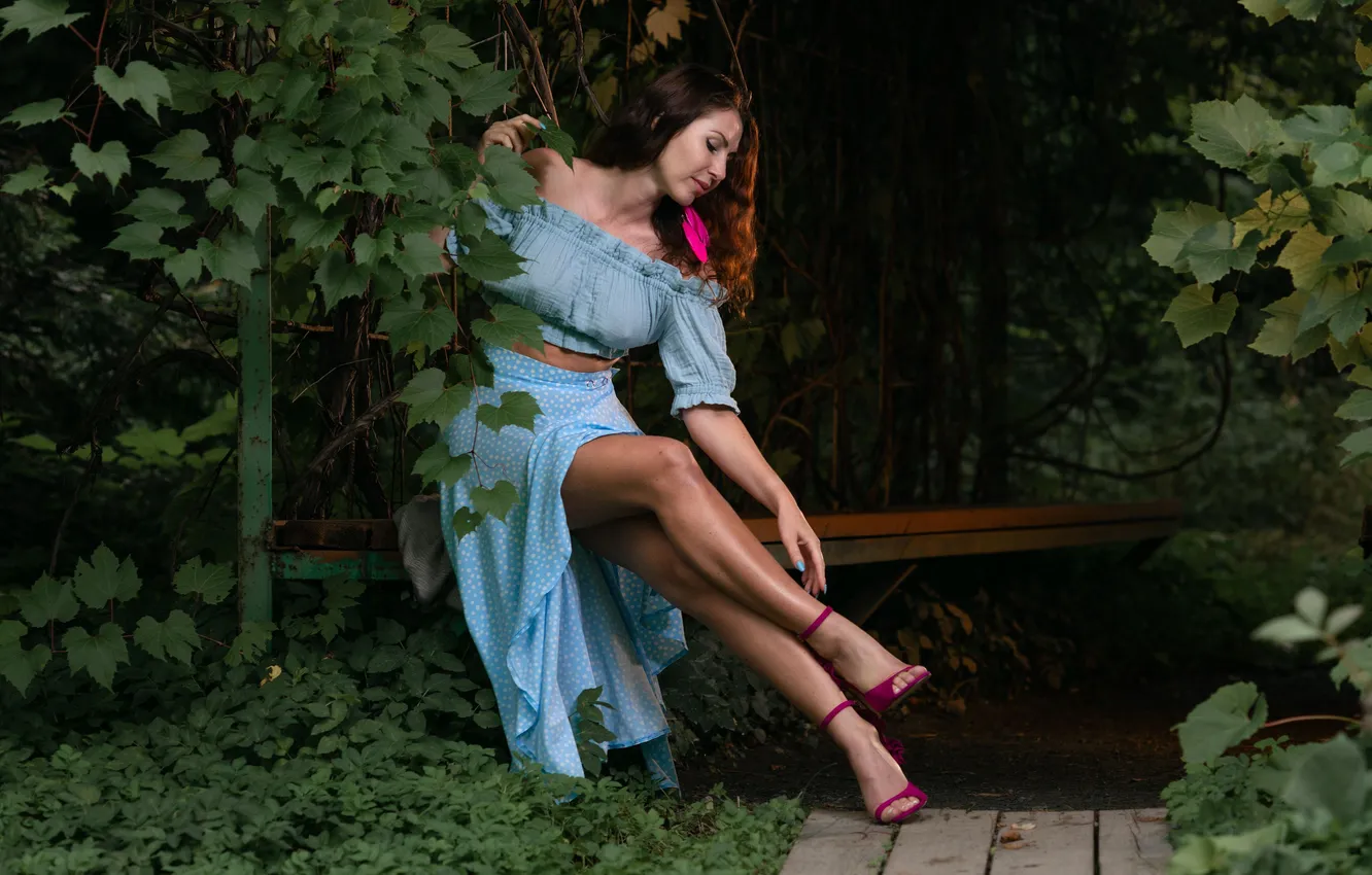 Photo wallpaper girl, sexy, Wallpaper, sweetheart, model, bright, skirt, makeup